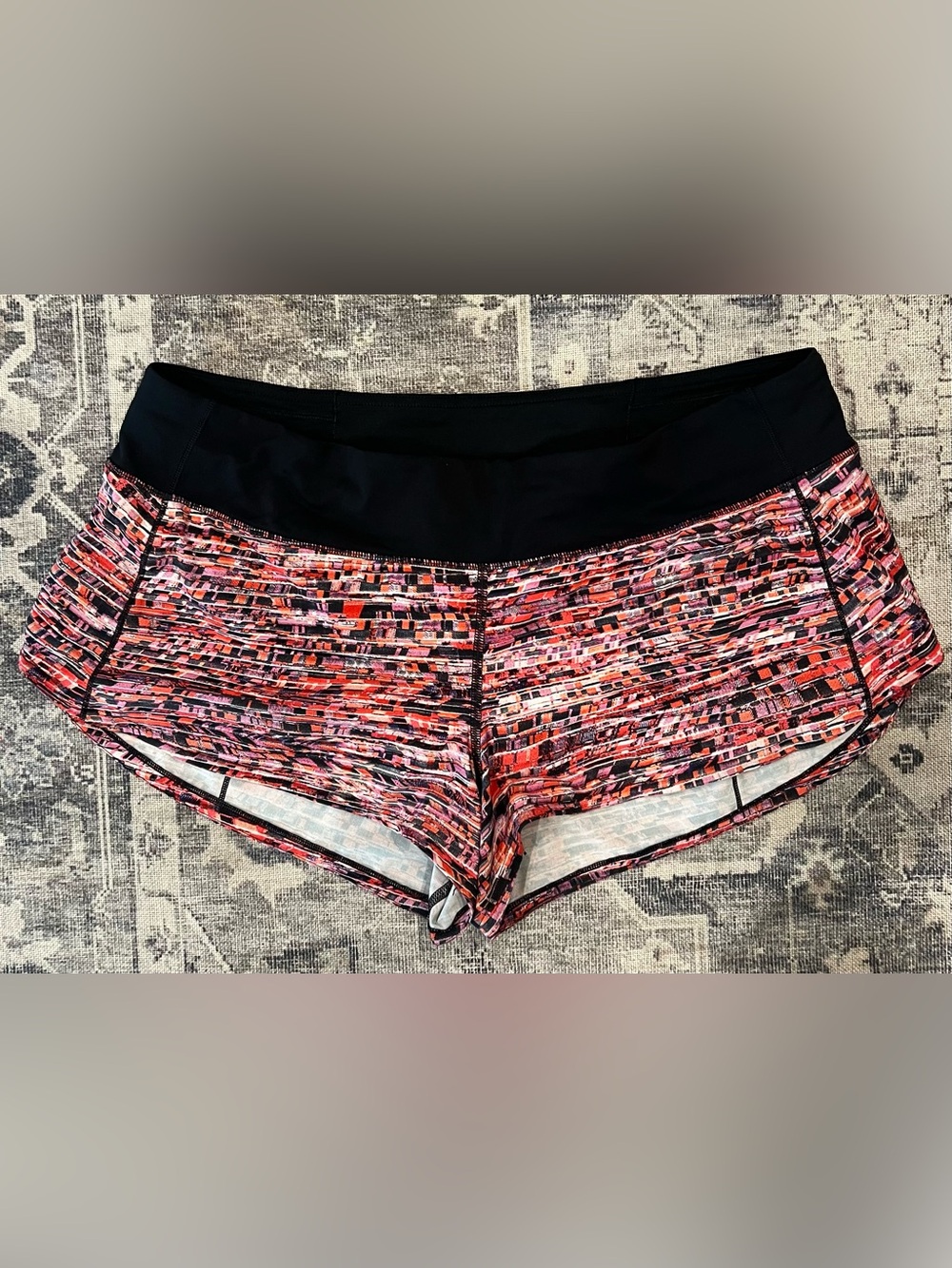lululemon athletica Black Waistband Multi-Color Pixel Print Athletic Shorts